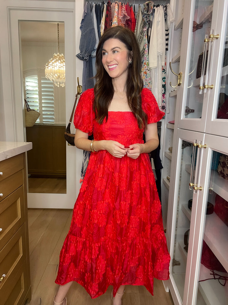 New Love Floral Midi Dress in Red