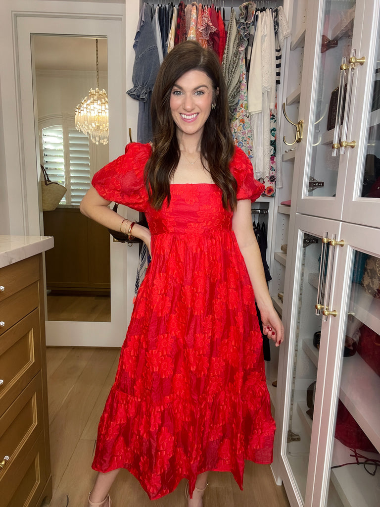 New Love Floral Midi Dress in Red