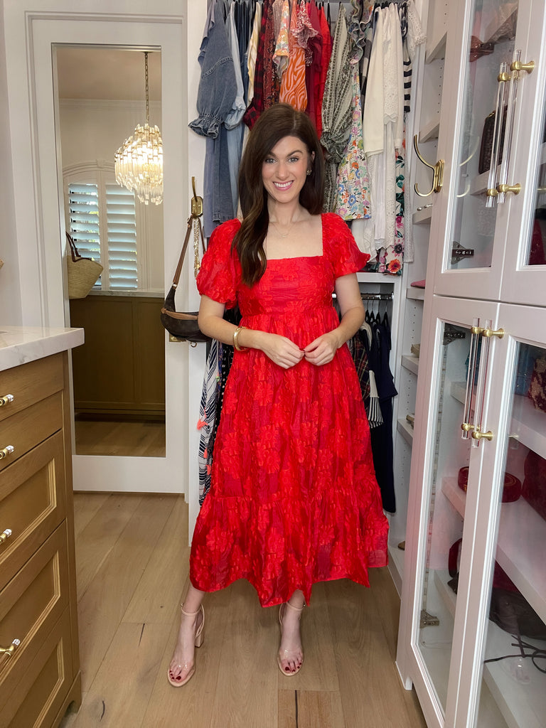 New Love Floral Midi Dress in Red