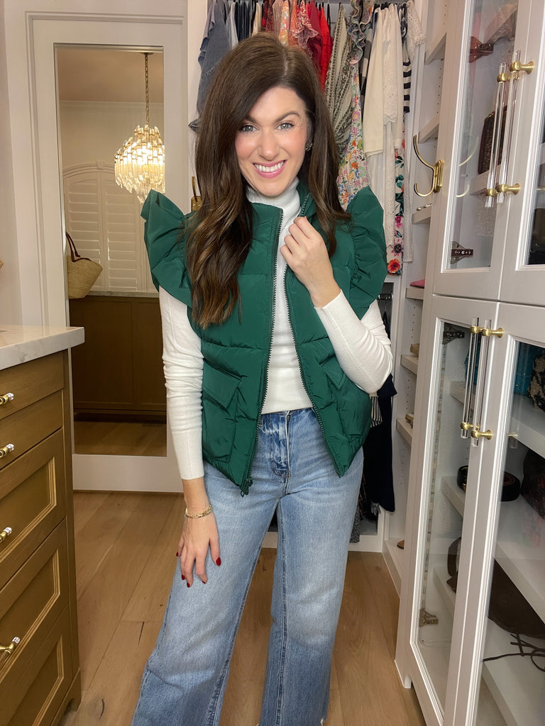 Parker Ruffle Shoulder Vest in Hunter