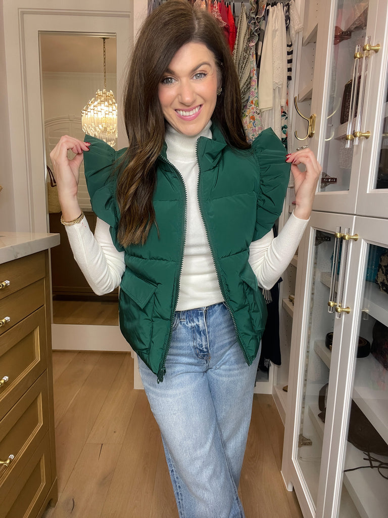 Parker Ruffle Shoulder Vest in Hunter