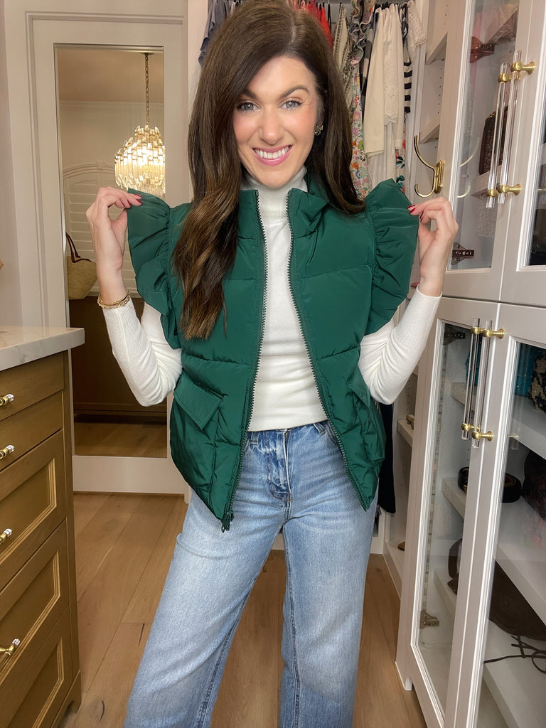 Parker Ruffle Shoulder Vest in Hunter