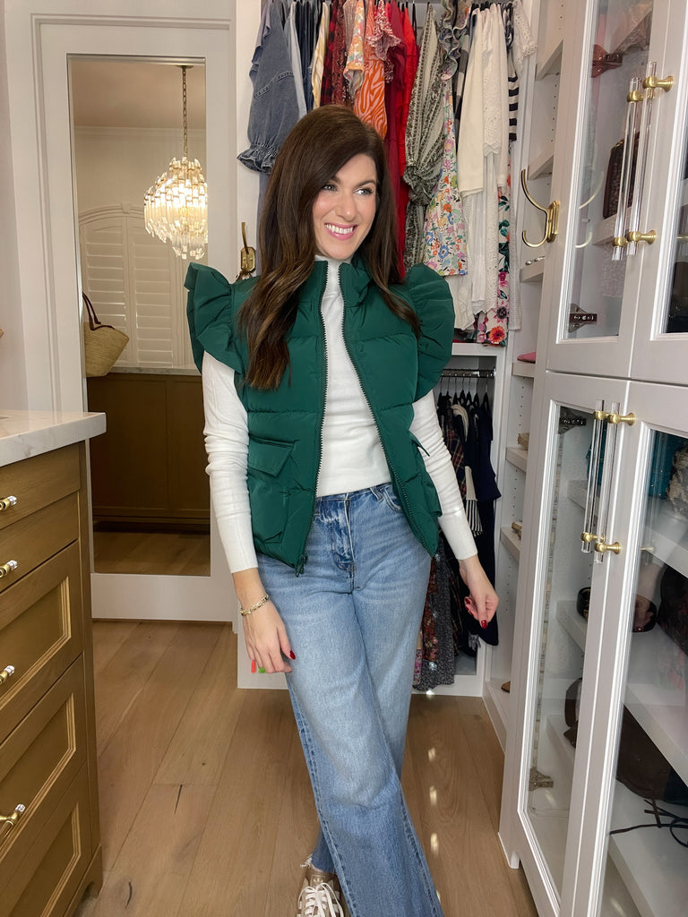 Parker Ruffle Shoulder Vest in Hunter