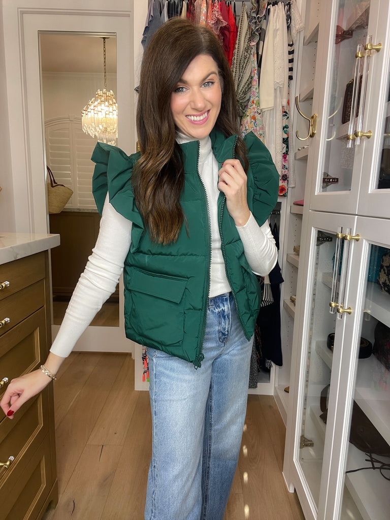 Parker Ruffle Shoulder Vest in Hunter