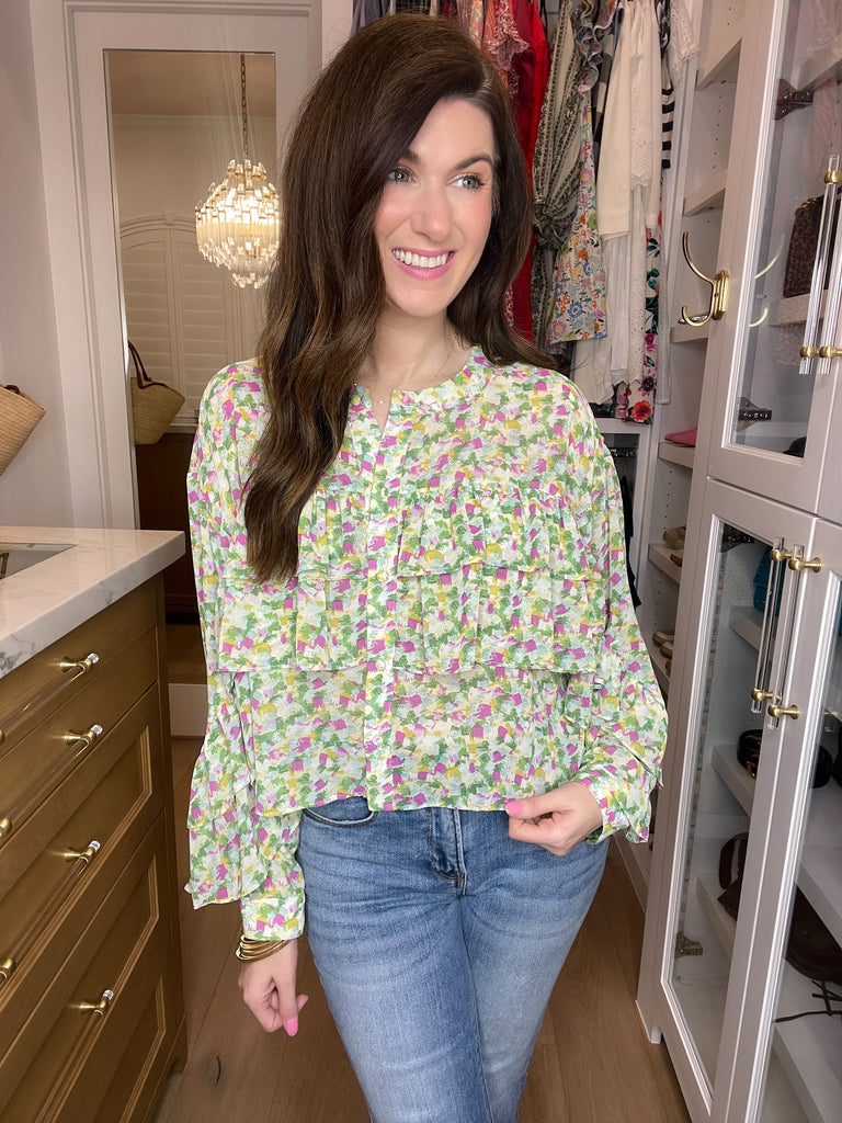 The Kaleidoscope Ruffle Top in Green