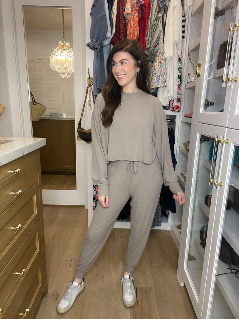 Mono B Lounge Season Ribbed Set in Taupe