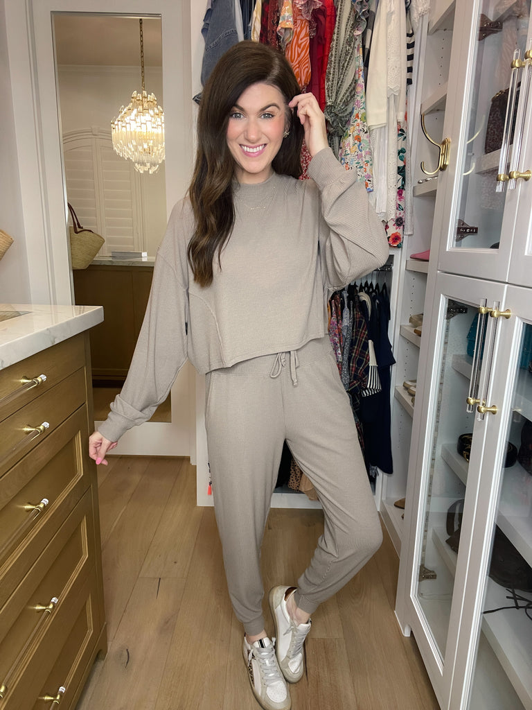 Mono B Lounge Season Ribbed Set in Taupe