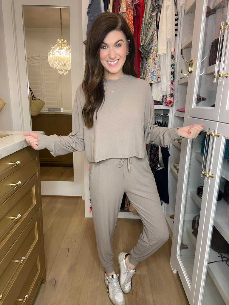 Mono B Lounge Season Ribbed Set in Taupe