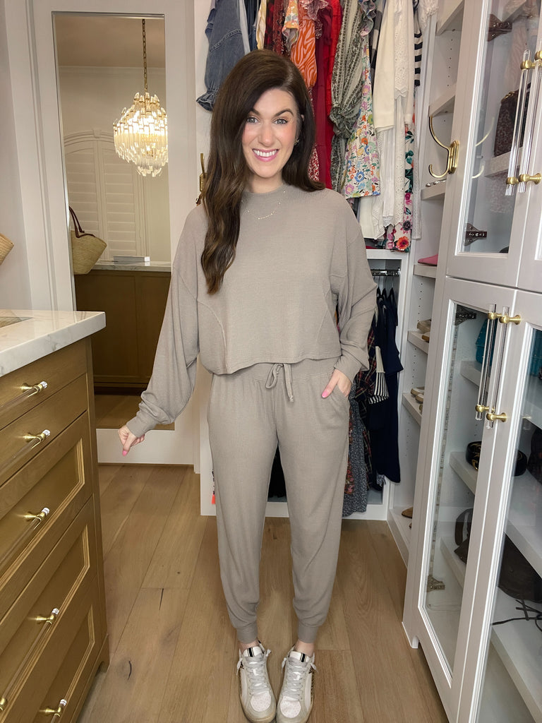 Mono B Lounge Season Ribbed Set in Taupe