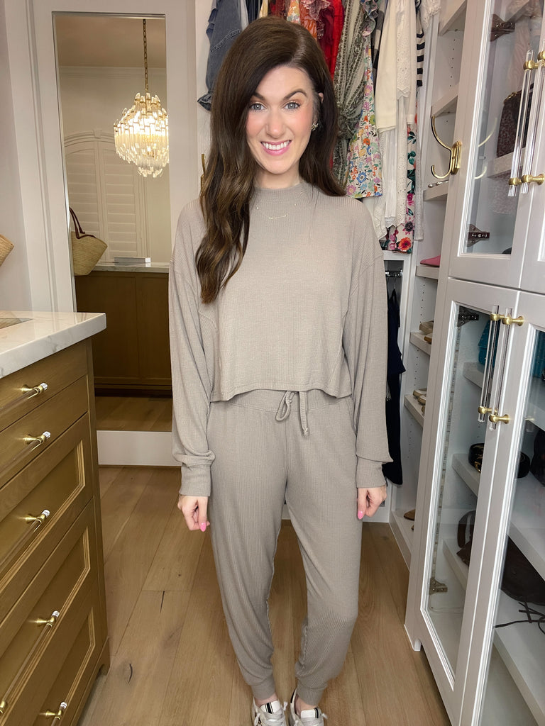 Mono B Lounge Season Ribbed Set in Taupe