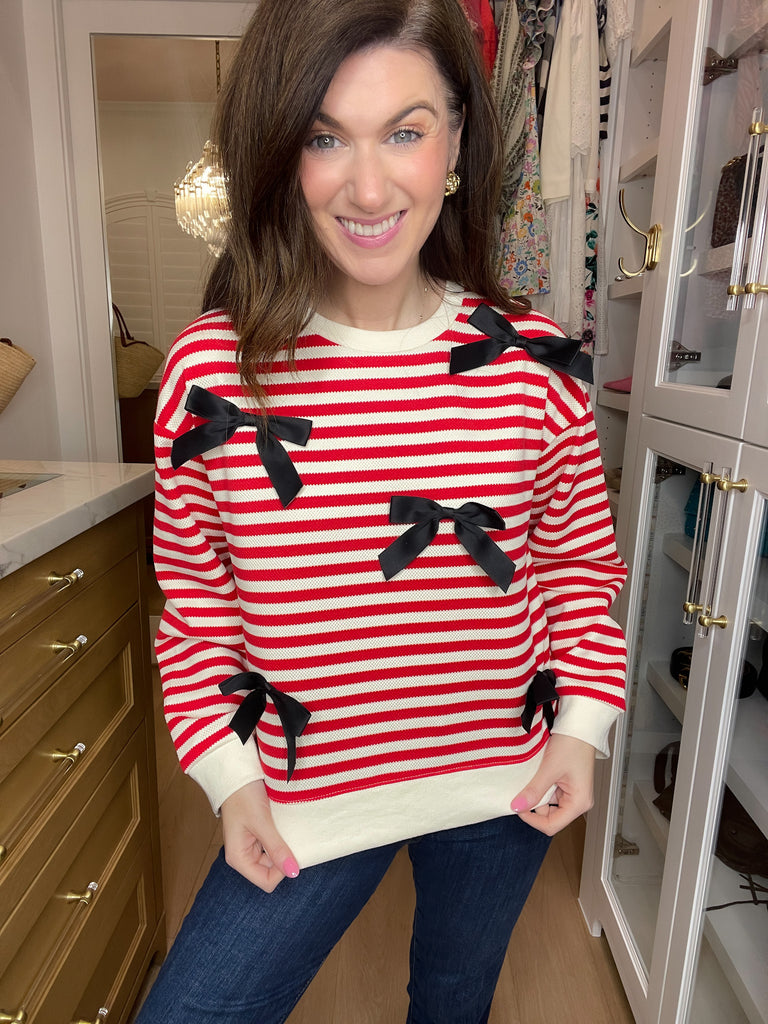 Sweetest Song Bow and Striped Pullover