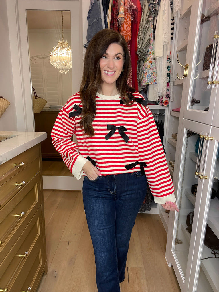 Sweetest Song Bow and Striped Pullover