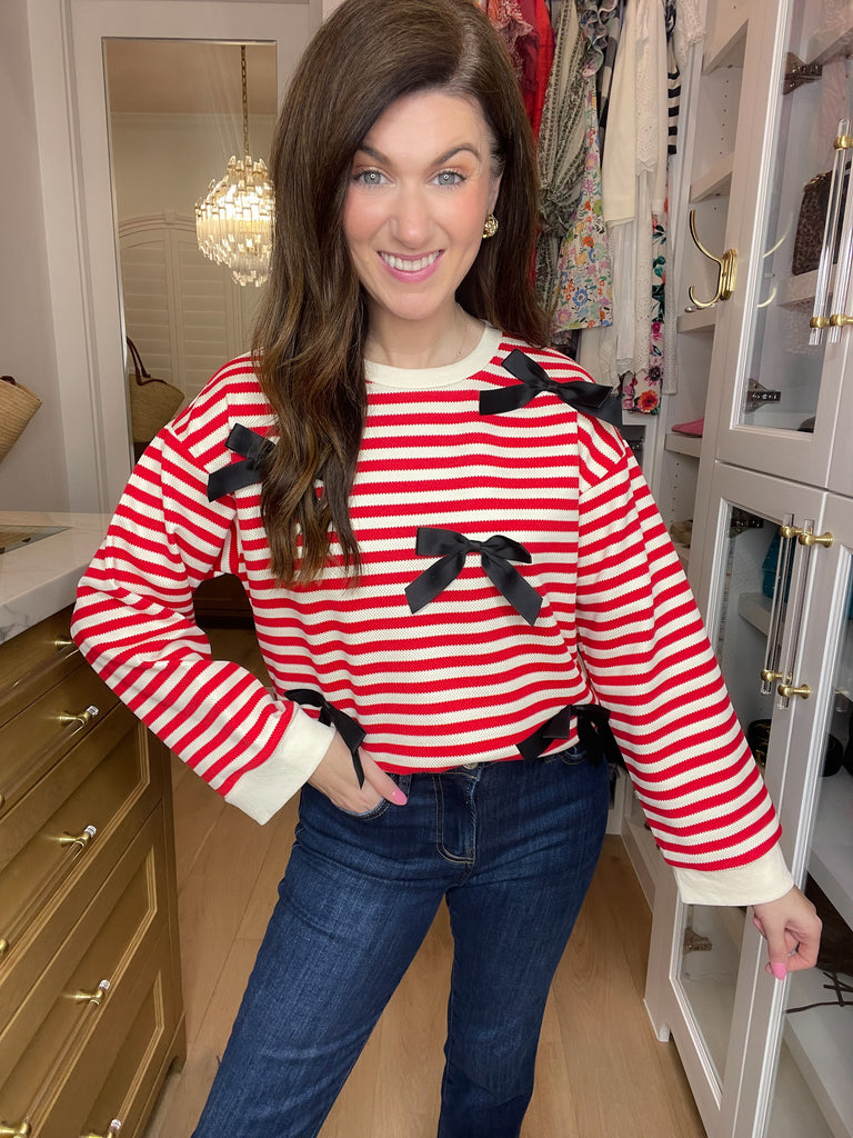 Sweetest Song Bow and Striped Pullover