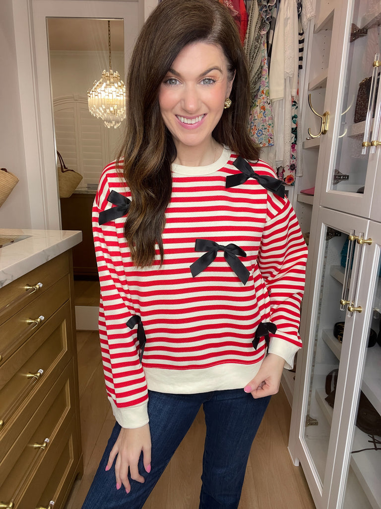 Sweetest Song Bow and Striped Pullover