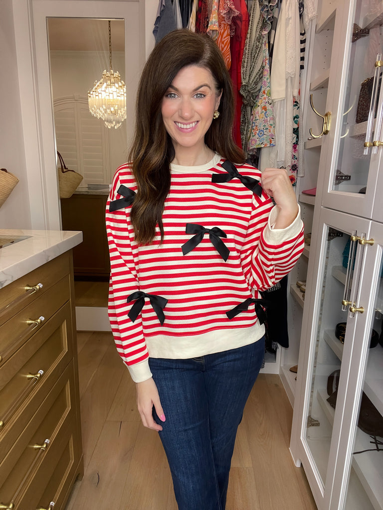 Sweetest Song Bow and Striped Pullover