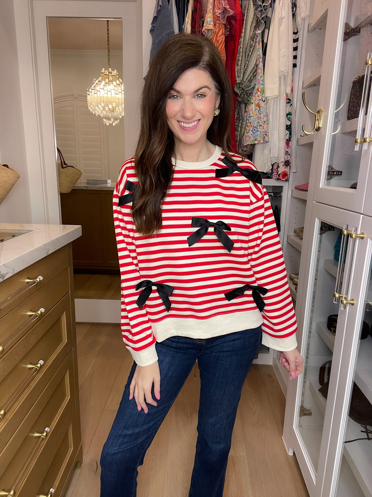 Sweetest Song Bow and Striped Pullover