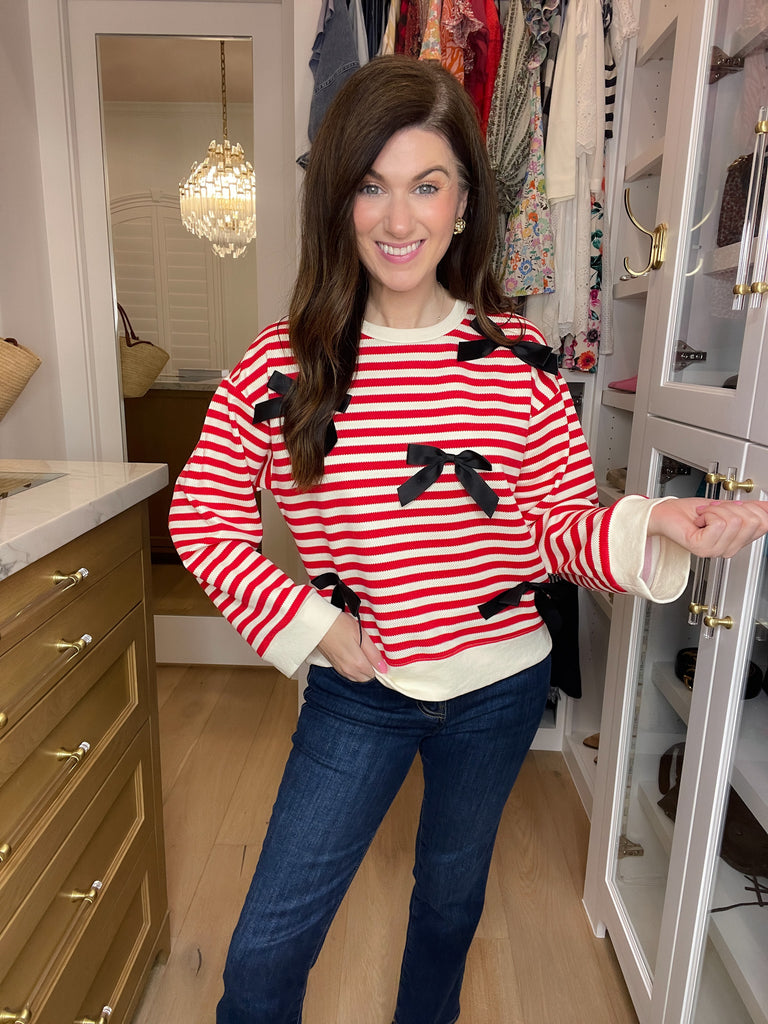 Sweetest Song Bow and Striped Pullover
