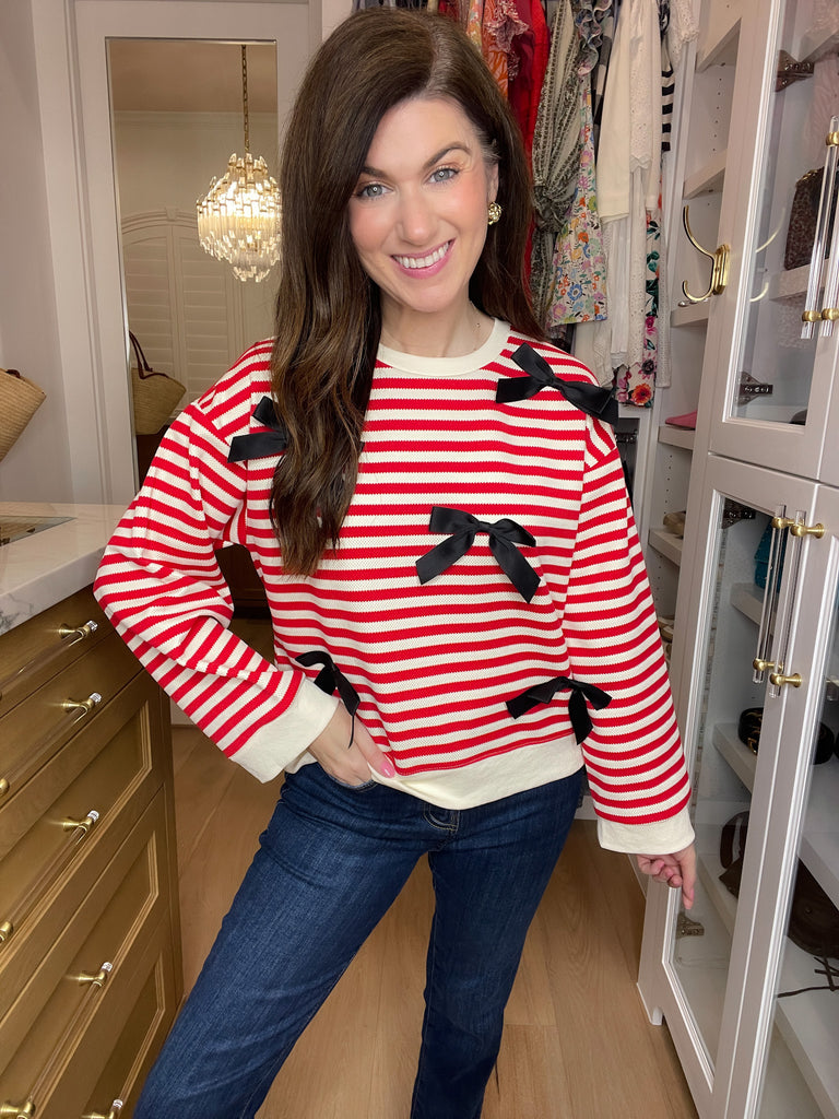 Sweetest Song Bow and Striped Pullover