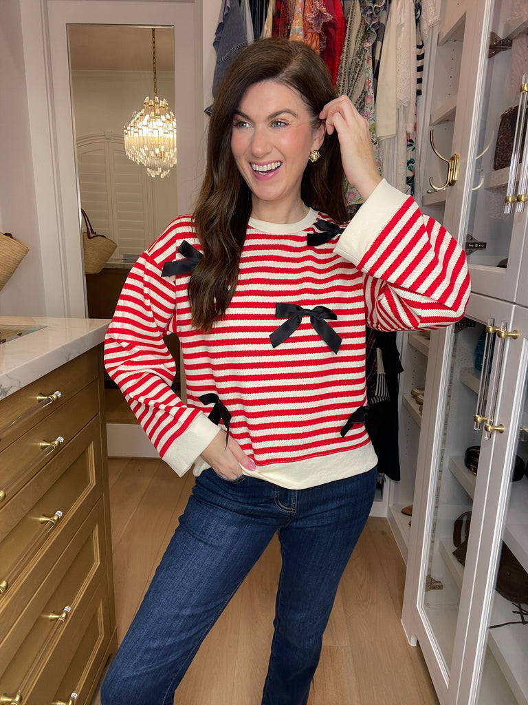 Sweetest Song Bow and Striped Pullover