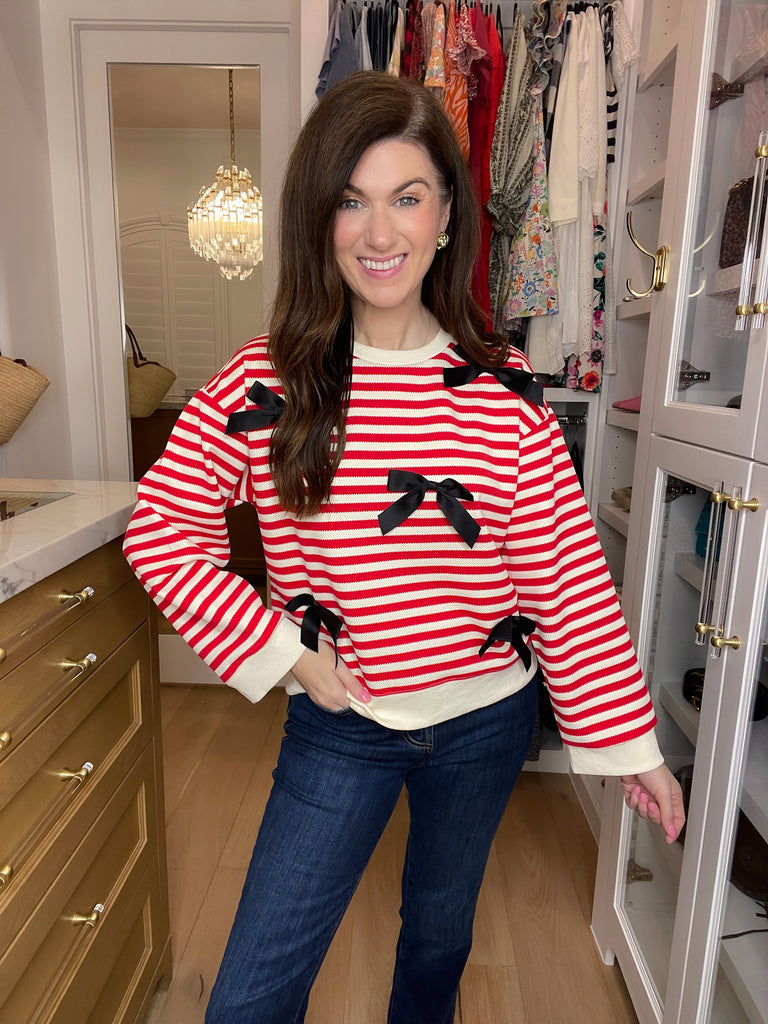 Sweetest Song Bow and Striped Pullover