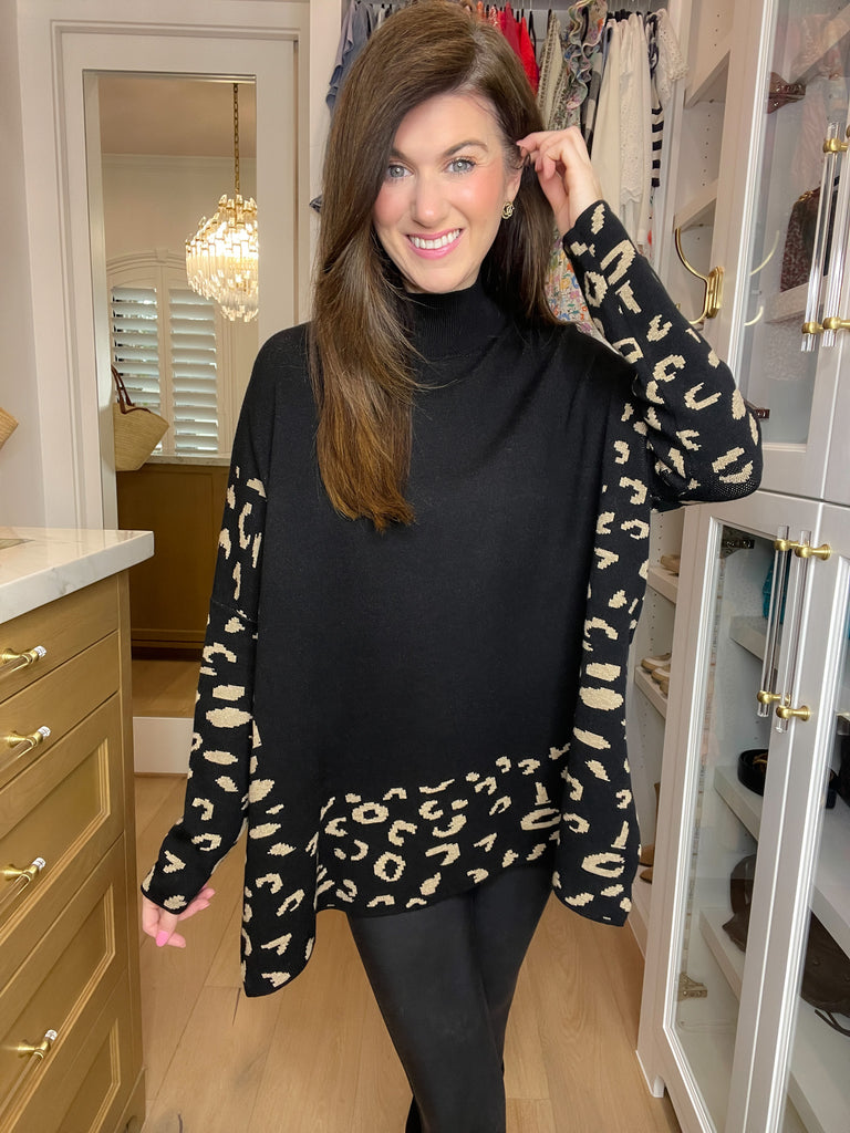 On the Way Up Leopard Mock Neck Sweater