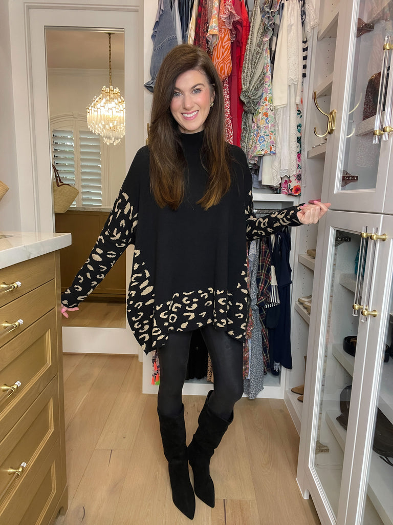 On the Way Up Leopard Mock Neck Sweater
