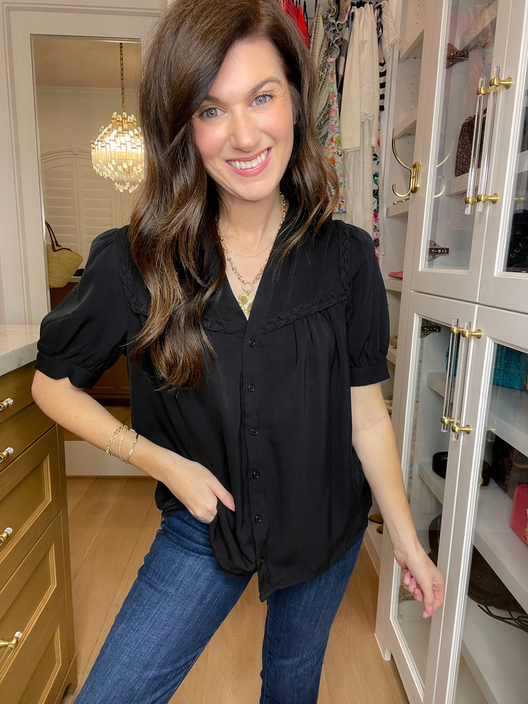 Noir Braided Button Down Top