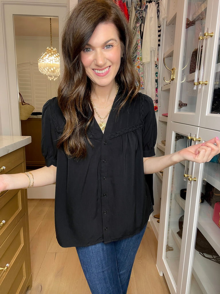 Noir Braided Button Down Top