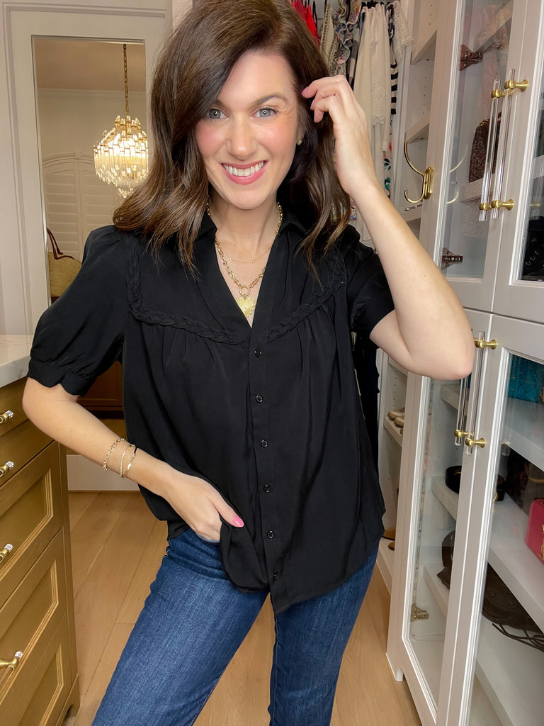 Noir Braided Button Down Top
