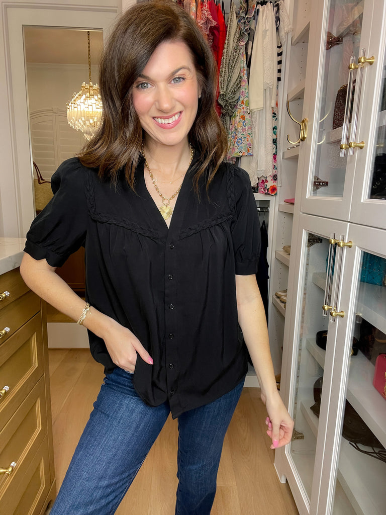 Noir Braided Button Down Top