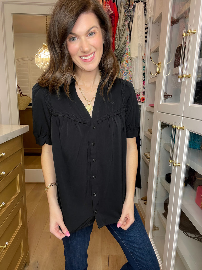 Noir Braided Button Down Top