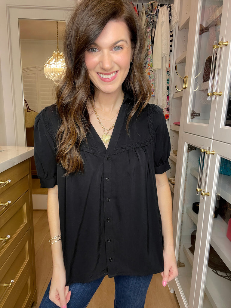 Noir Braided Button Down Top