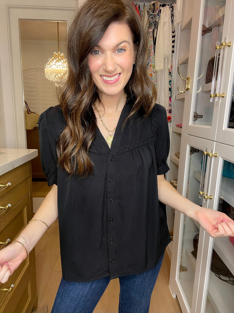Noir Braided Button Down Top