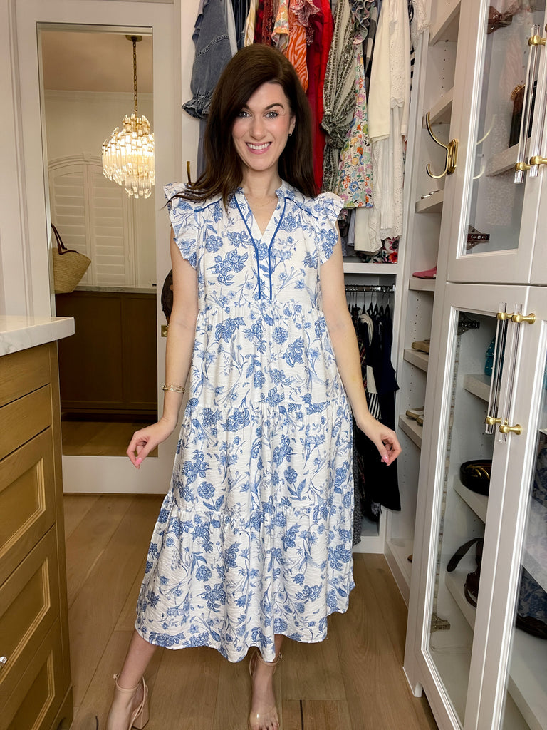 Blue Willow Tiered Midi Dress