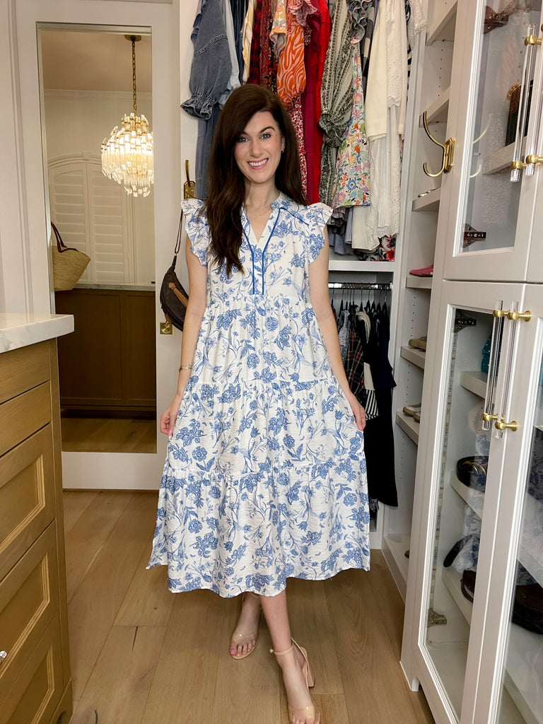 Blue Willow Tiered Midi Dress