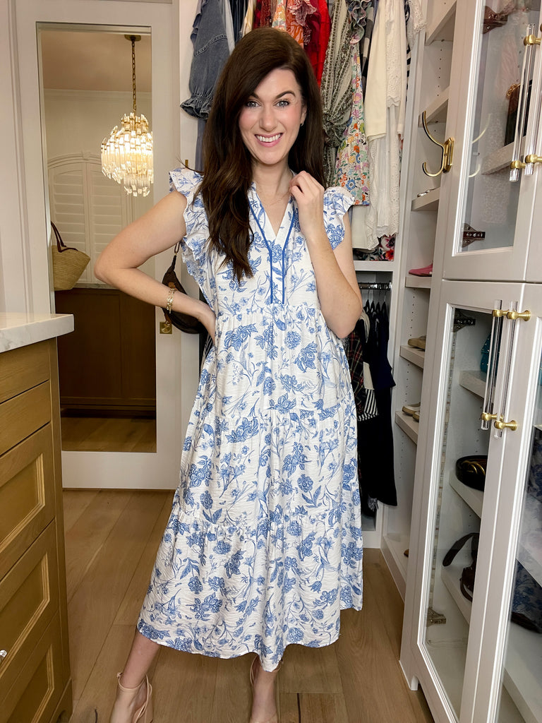 Blue Willow Tiered Midi Dress