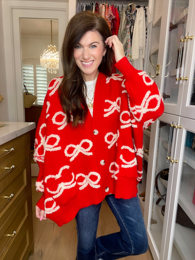 Bows & Bliss Cardigan in Red