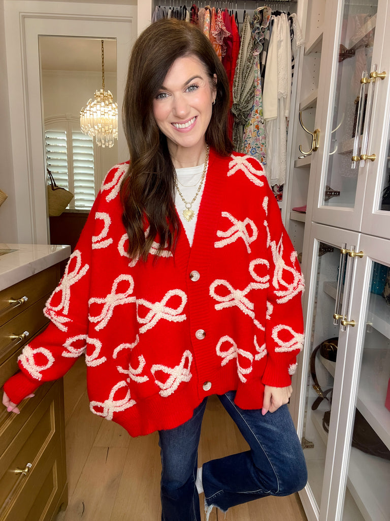 Bows & Bliss Cardigan in Red