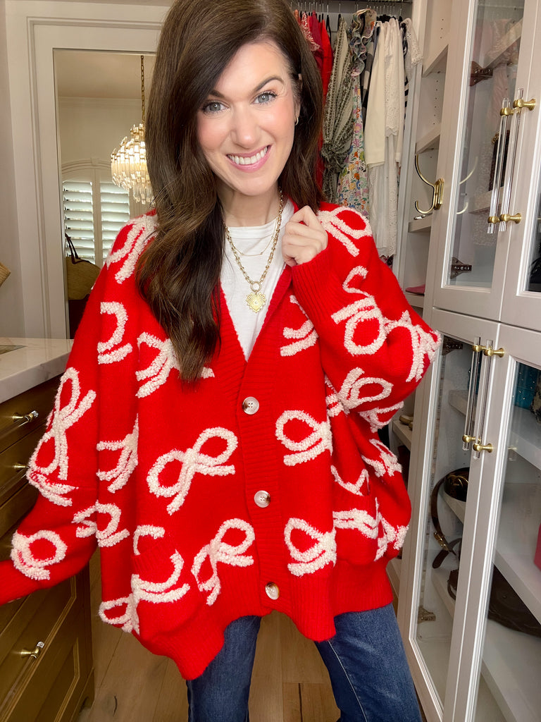 Bows & Bliss Cardigan in Red