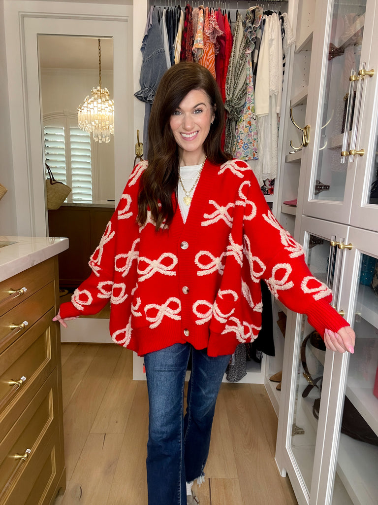 Bows & Bliss Cardigan in Red