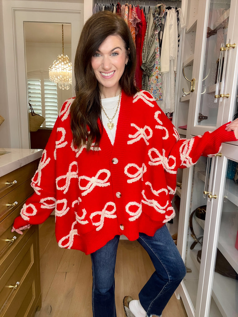 Bows & Bliss Cardigan in Red