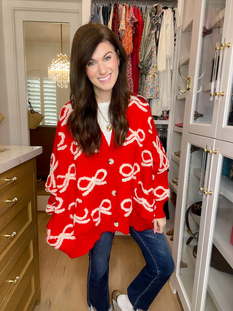 Bows & Bliss Cardigan in Red