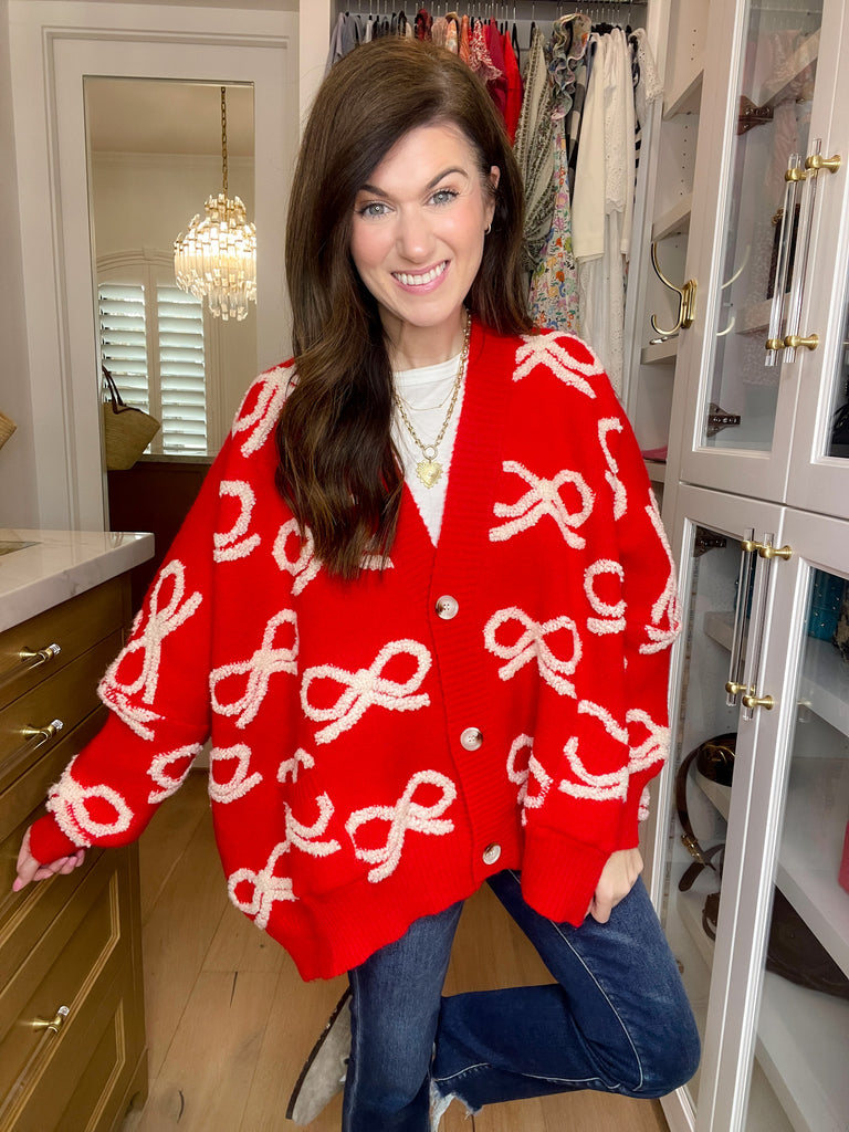 Bows & Bliss Cardigan in Red