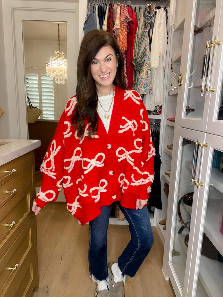 Bows & Bliss Cardigan in Red
