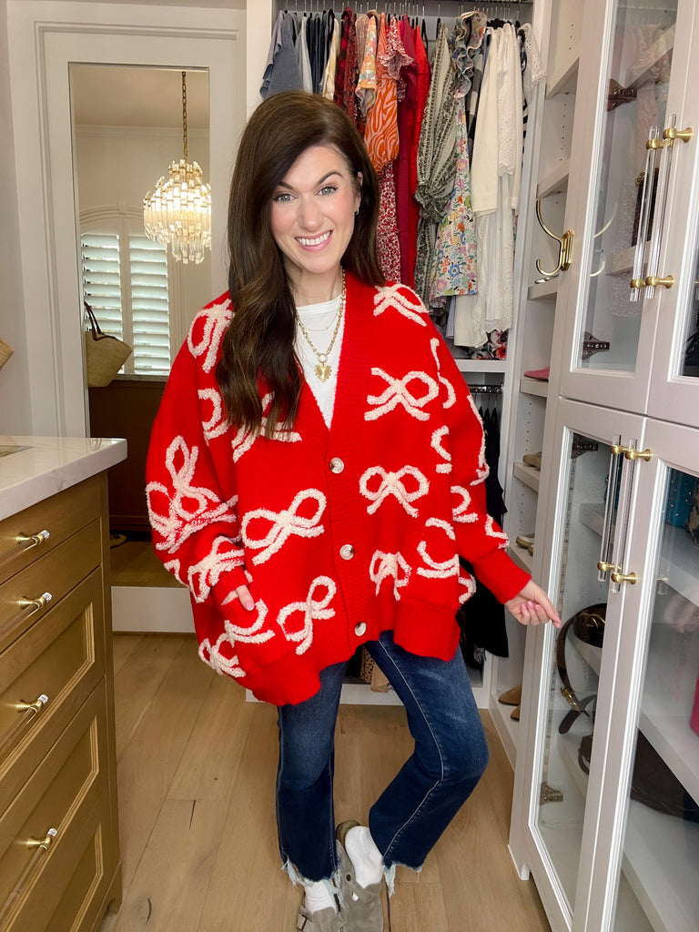 Bows & Bliss Cardigan in Red