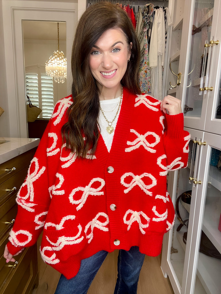 Bows & Bliss Cardigan in Red