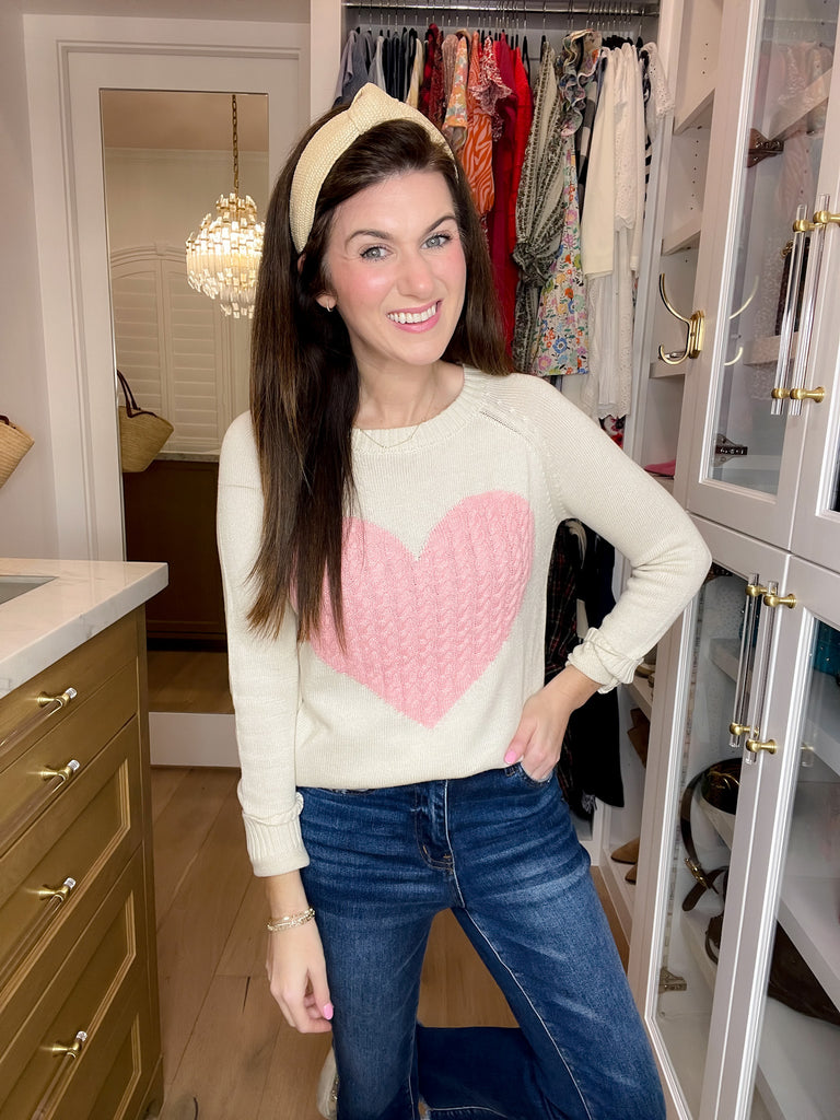 In My Heart Sweater in Oatmeal/Pink