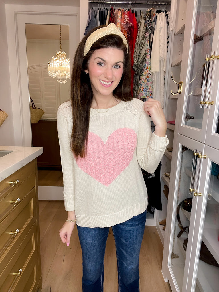 In My Heart Sweater in Oatmeal/Pink