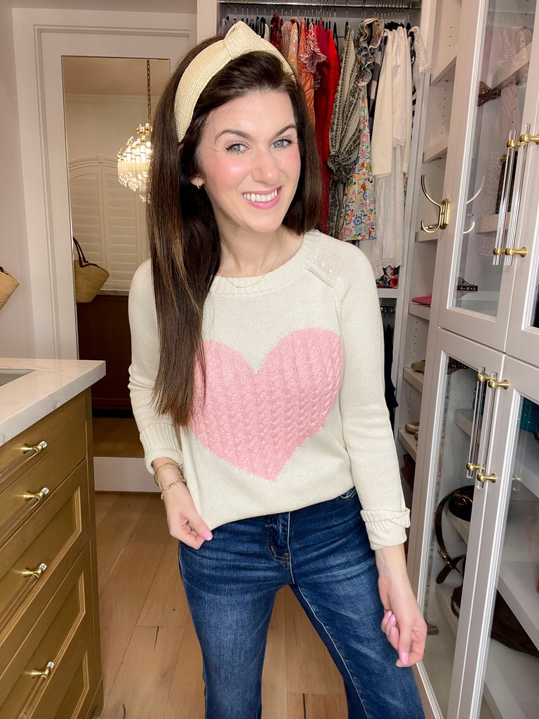 In My Heart Sweater in Oatmeal/Pink