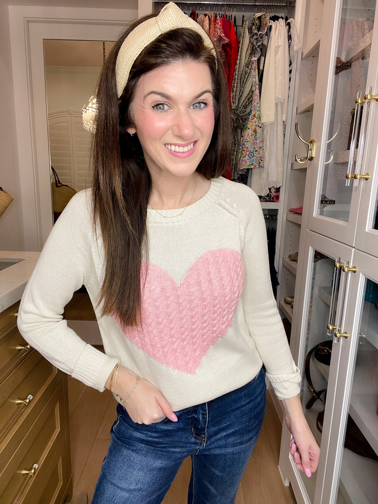 In My Heart Sweater in Oatmeal/Pink